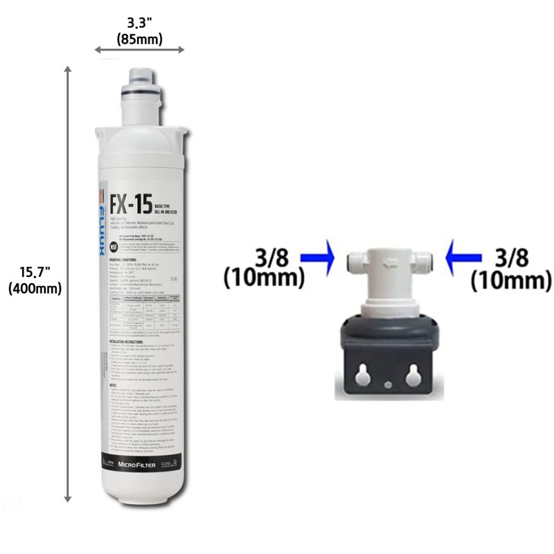 2Pack,Microfilter manufacturing FLUUX FX-15 + Including head,Hybrid cartridge,NSF Certified,Under Sink