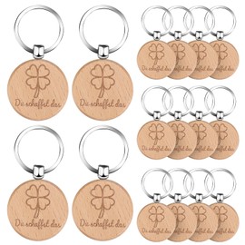 Zoyomax Pack of 16 Wooden Key Fob Clover Lucky Charm Key Fob Clover Round Lucky Charm You Create the Key Ring for Decoration, Gifts, Wooden colours