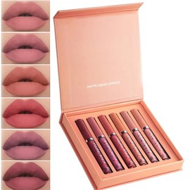 6 PCS Lápiz Labial Mate, Labiales, Lápiz Labial Mate de Larga Duración, Taza Antiadherente, Adecuado para Otoño e Invierno, El Regalo Perfecto para...