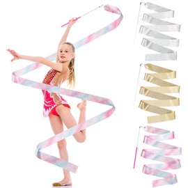 Sinmoe 3 Children's Dance Bands with Rod 2 m Rhythmic Sports Gymnastics Band with Swirl Bar Gymnastics Band Glitter Gymnastics Equipment for Artistic Dance Gymnastics Talent Show Circus Children's