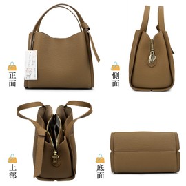 Kyoei-Tech Women's Handbag, Genuine Leather, Shoulder Bag, Formal, Crossbody, With Silk Scarf, Ultra Lightweight, 20.1 oz (592 g), Freestanding, Stylish, Cute, High Visibility, Braun