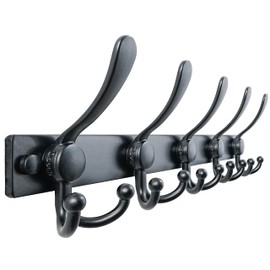 Dseap Coat Rack Wall Mount 2.0 Pro: Heavy Duty 300% Thicker, 16" Stud Mount, Stainless Steel Wall Coat Hooks Hanger for Clothes Jackets Hats Entryway Closet, MaxStrong Series, Black