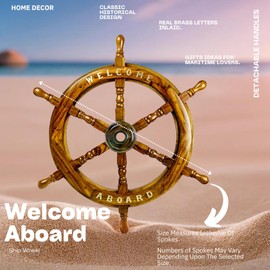 Nagina International Welcome Aboard Embedded Premium Handcrafted Nautical Pirate's Wall Decor Ship Wheel (30 Inches, Wooden Handle)
