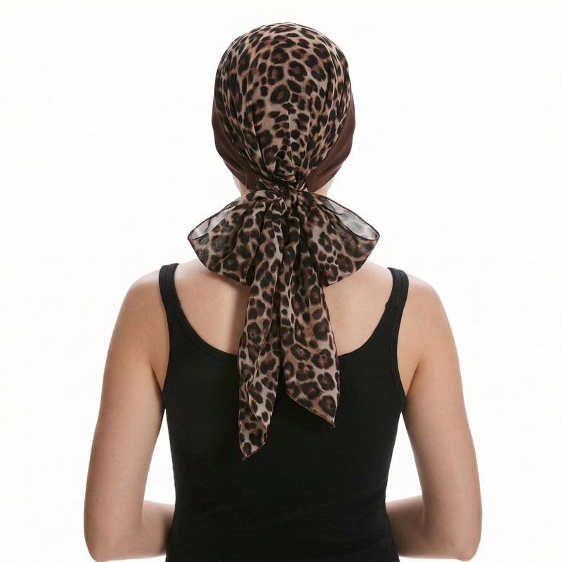 ZLYC Women Chemo Headwear Long Head Covering Scarf, Leopard Print