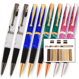 Legacy Woodturning, Comfort Pen Kit Starter Pack with Bushings, Hurricane M42 Cobalt Drill Bit, Pen Kits, Wood Pen Blank Sampler Pack
