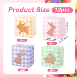 lasuroa 12pcs Easter Boxes, Colorful Easter Buffalo Plaid Cardboard Boxes Cute Bunny Paper Box with Window Easter Candy Box Easter Snacks Box for Treat Cookies Candy Gift Party Favors Supplies