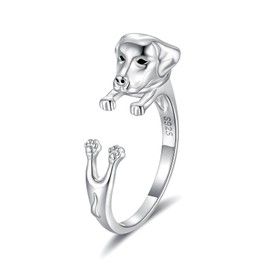 925 Sterling Silver Pug German Shepherd Labrador French Bulldog Dog Rings Adjustable Pug Lover Jewelry Gifts for Women, Silver, No Gemstone