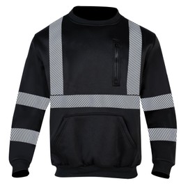 VENDACE Hi Vis Safety Sweatshirts for Men Reflective ANSI Class 3 High Visibility Construction Work Crew Sweatshirt No Hood(Black,L)