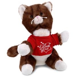 DolliBu I Love You Valentine Plush Brown Cat - Cute Stuffed Animal with Red Shirt and Name Personalization Gift for Valentines Day, Birthday, Anniversary, Romantic Date - 7 Inches