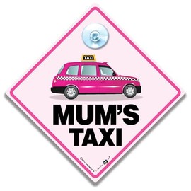 Mum's TAXI Sign, Mum's Taxi Car Sign, Suction Cup Mums Taxi Sign, Pink London Black Taxi Cab Sign 14cm x 14cm