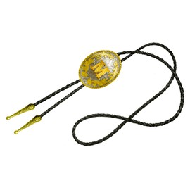 Moranse Golden Western Bolo Tie Initial Letter A to Z in Round Flower Nursery Cowboy with Cowhide Rope Necktie Necklace(M)