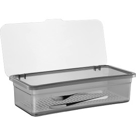 Kitchen Drawer Silverware Organizer Holder : Housoutil Flatware Tray with Lid - Kitchen Cutlery Tray and Utensil Drawer Organizer with Cover- Countertop Silverware Storage Container