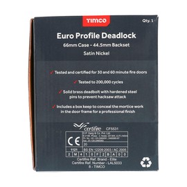 Timco - Euro Deadlock - Satin Nickel (Size 66 case / 45 Backset - 1 Each)