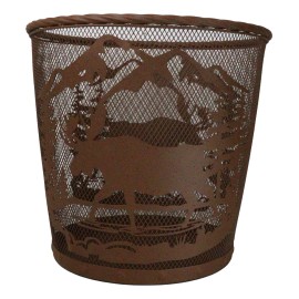 Ebros GIft Rustic Deer Moose By Pine Forest Mountains Metal Wire Waste Basket Trash Bin