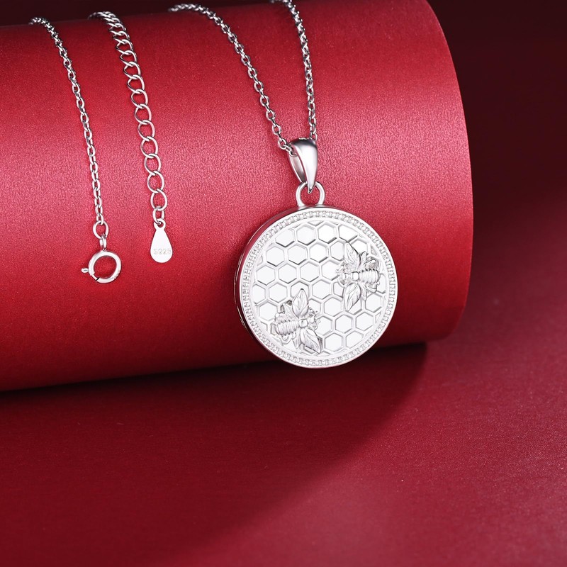 MICYUMI Women's Photo Locket Necklace 925 Sterling Silver Bee Pattern
