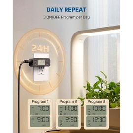 DEWENWILS 24 Hour Programmable Digital Timer Outlet with 1 Grounded Outlet, 2 Pack Timers for Electrical Outlets, 3 Prong Light Timer for Indoor Lamp Fan Aquarium, 125V/15A/1000W, 1/2 HP, Black