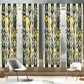 Ambesonne Nature Boho Window Curtains Pack of 2, Urban Jungle Theme Dreamy Leaves and Flowery Petals and Stripes, Lightweight Set with Rod Pocket, 4 Panels of - 28" x 84", Earth Yellow Laurel Green