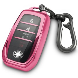 Yonmcfn for Toyota Key fob Cover with Metal Keychain,Soft TPU Key case skin,compatible with 2023 2024 Venza Carrora Senna RAV4 Prime Sienna Land Cruiser Fortuner Remote smart Key,Pink