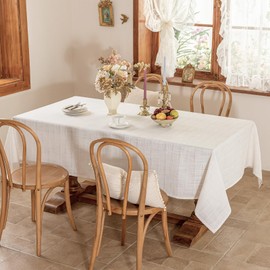 Laolitou White Embroidered Grid Tablecloth, Wrinkle Resistant,60"x104"