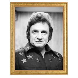 Johnny Cash Photograph in a Aged Gold Frame - Historical Artwork from 1977 - (5" x 7") - Matte