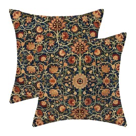 AEIOAE Vintage Floral Pillow Covers 16x16 Set of 2 Burnt Orange Flowers Botanical Decorative Throw Pillow Outdoor Linen Square Farmhouse Art Cushion Case for Sofa Couch Home Decor