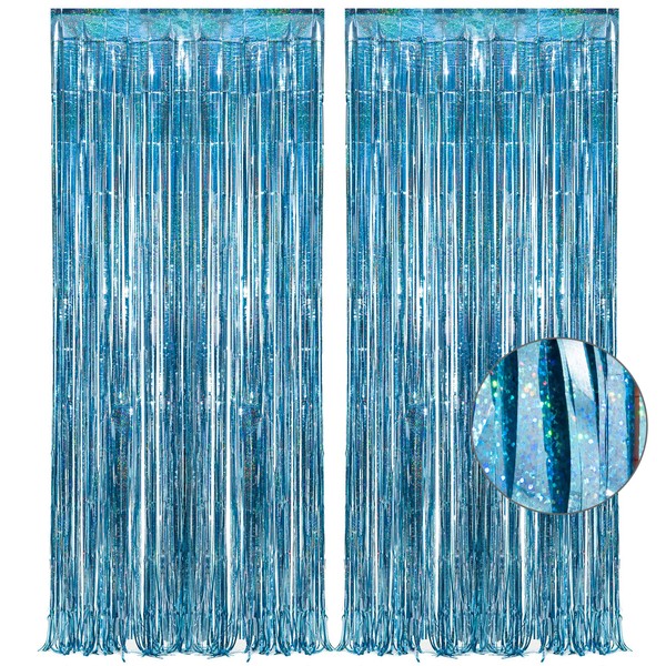Tinsel Curtain Light Blue Glitter - Greatril Multicoloured Tinsel Curtains Colourful Background Decoration for Party Decoration Birthday Christmas Carnival Decoration - 1 m x 2.5 m - 2 pieces.