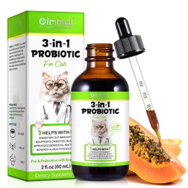 3-in-1 Probiotics for Cats with Digestive Enzymes & Prebiotics – Supports Gut Health, Immune System & Diarrhea Relief – 60ml for Cats of All Ages