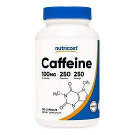 Pastillas De Cafeína De Nutricost, 100 Mg Por Porción, 250 C Sabor Sin sabor