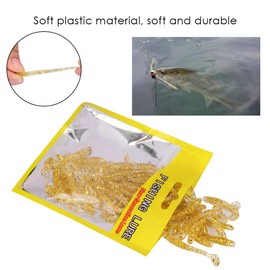 50 Pcs 5cm Soft Fishing Lures, Plastic Fishing Bait T-Tail Grub Worm Baits Fish Tackle Accessory 9 Colors (Gold)