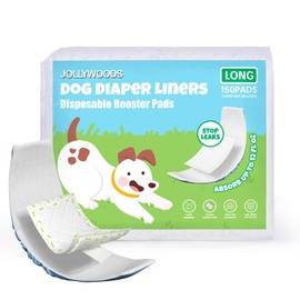 Jollywoods Dog Diaper Liners Booster Pads for Male & Female Dogs, Disposable Doggie Diaper Inserts Fit Dog Belly Bands and Male Wraps, Super Absorbent and Leakproof (Long-150Count)
