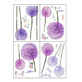 4PCS Purple Wall Stickers Dandelion and Butterfly Patterned Removable Flower Wall Stickers for Restroom Bedroom Living Room Decorations(35CM×25CM