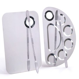 Makeup Palette, Makeup Mixing Palette, Stainless Steel Metal Foundation Palette with Spatula Artist Tool for Mixing Foundation Nail-Art, Cosmetic Mixing Makeup Palette, Makeup Plate, 6×4"/Silver/2pcs