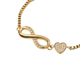 LuckyLy Pulseras Mujer con Dijes de Corazón e Infinito, Brazalete de Acero Inoxidable con Baño Oro 18k y Zirconia Cúbica – Regalos para Mujer Navidad y Regalos para Novia San Valentín, Angie Oro