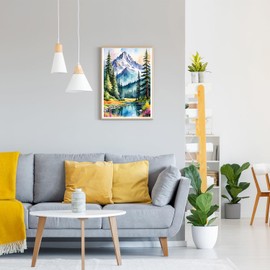 GDYEEH DIY 5D Snowy Mountain Diamond Art Kits, Round Full Drill Sparkling Forest Diamond Painting Picture, River Diamond Painting Art Kits Craft for Adults Beginners, Home Wall Decor 12x16 inch