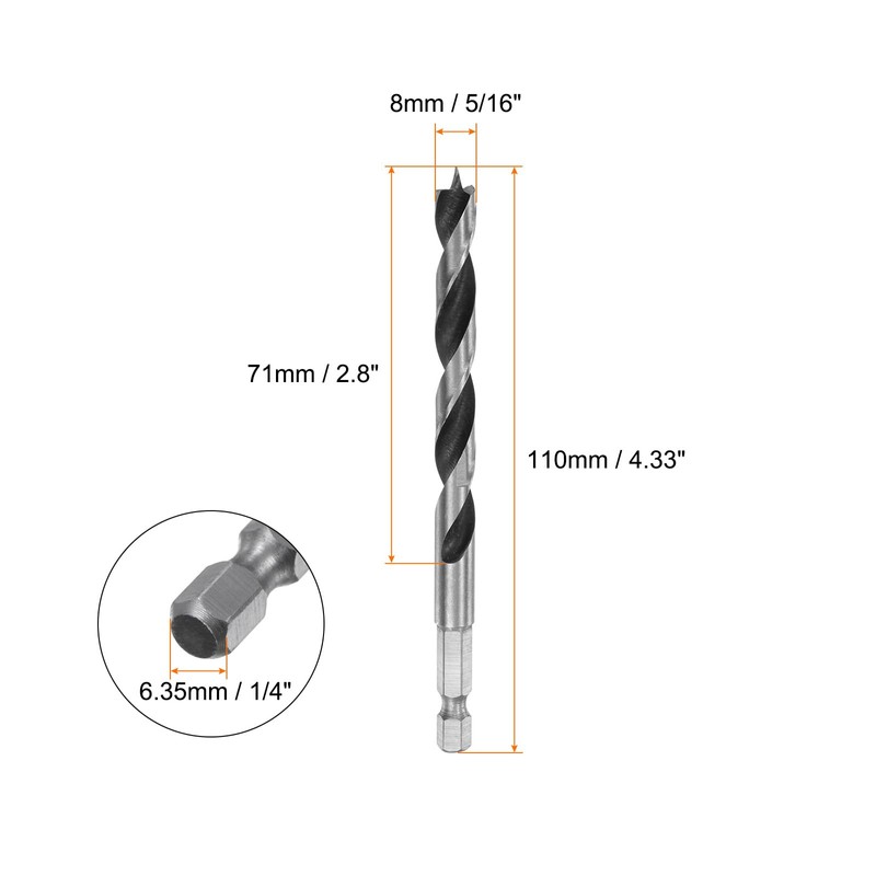 HARFINGTON 5pcs Brad Point Drill Bit 8mm (5/16") Dia Bearing