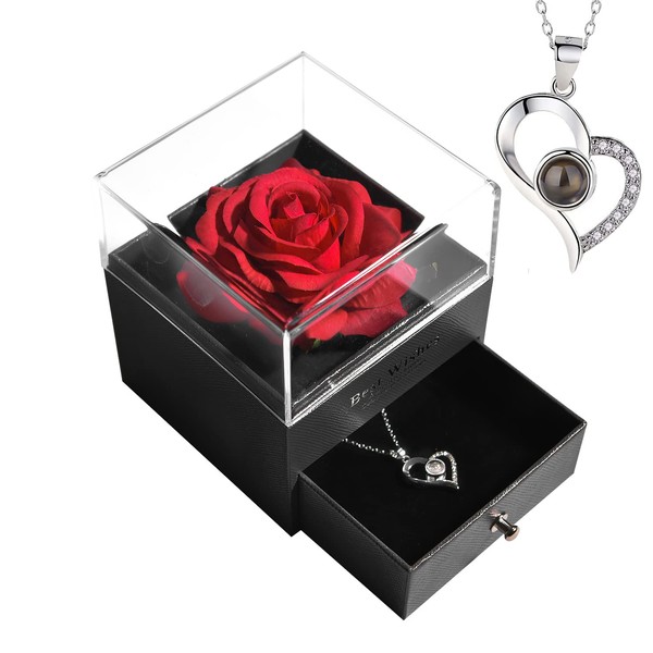 AinyRose Gift for Women, Eternal Roses, Reserved Rose with Necklace, Eternal Rose Gifts for Women, Little Friends for Valentine's Day, Birthday, Mother's Day, Thanksgiving Day