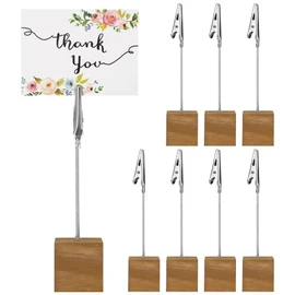 8PC Wooden Memo Clips Holder, Picture Holders with Clips, Wooden Base Memo Photo Clip, Photo Cubes for Pictures with Alligator Clip Clasp (Wooden Base)