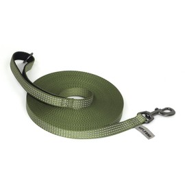 Wolfone Army Green 10m Long Line Dog Lead Strong Nylon Training 4 Reflective Wire Recall Dog Lead with Soft Padded Handle for Outdoor Exercise