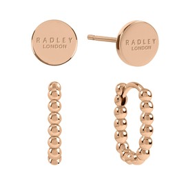 Radley Womens 18ct Rose Gold Plated Disk and Bobble Beaded Post Hoop Twin Pack Earrings