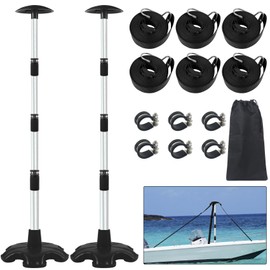 Boat Cover Support Poles 2 Pack,Height Adjustable Aluminum Support Pole with Non-Slip Rubber Base,Boat Cover Support System to Prevent Rain/Snow from Accumulating,Including Webbing Straps (Black)