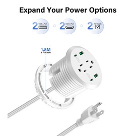 3 inch Desktop Power Grommet USB C,40W Fast Charging Station,Furniture Recessed Power Strip,2 Outlets,4 USB Ports,Flush-Mount for Desktop, Workspace Essential Desk Outlet,2 Pack