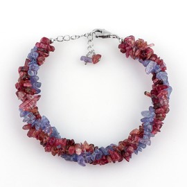 CRYSTALIS Natural Tanzanite & Pink-Tourmaline Beads Braided Rope Crystals Bracelet, Chips Nuggets Beaded Gemstones, Chakra Healing Stones, Womens Gift Jewelry, 925 Sterling Silver Bracelet 8 inch