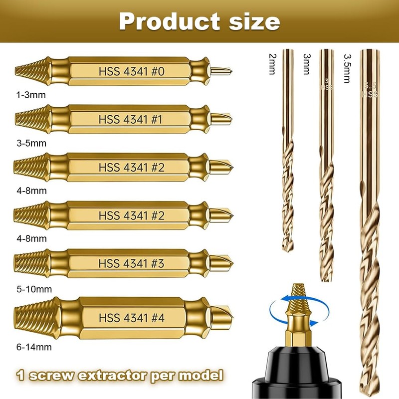 9 PCS Damaged Screw Extractor Set, Screw Grab Screw Removal