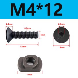 24 Pack M4 Mlok T-Nuts & Screws Replacement Sets Steel, for Mlok System Accessory Installation, with Allen Key. (M4-Countersunk Head)