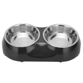 Stainless Steel Nonslip Double Pet Bowls Household Food Water Feeder for Medium and Small Pet(S Black)