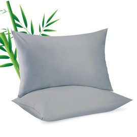 2 Pack Cooling Pillowcasess for Hot Sleepers & Night Sweats, 400 TC Bamboo Viscose Pillow Protectors, Zippered Pillow Cases Queen Size, Breathable Silky Soft Pillow Covers, Gray, 20x30