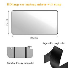 FSTURIOS Car Sun Visor Vanity Mirror, HD Large Vehicle Sun-Shading Cosmetic Mirror with Straps, Multifunctional Auto Visor Makeup Mirrors Rear View Mirrors for Car SUV Truck
