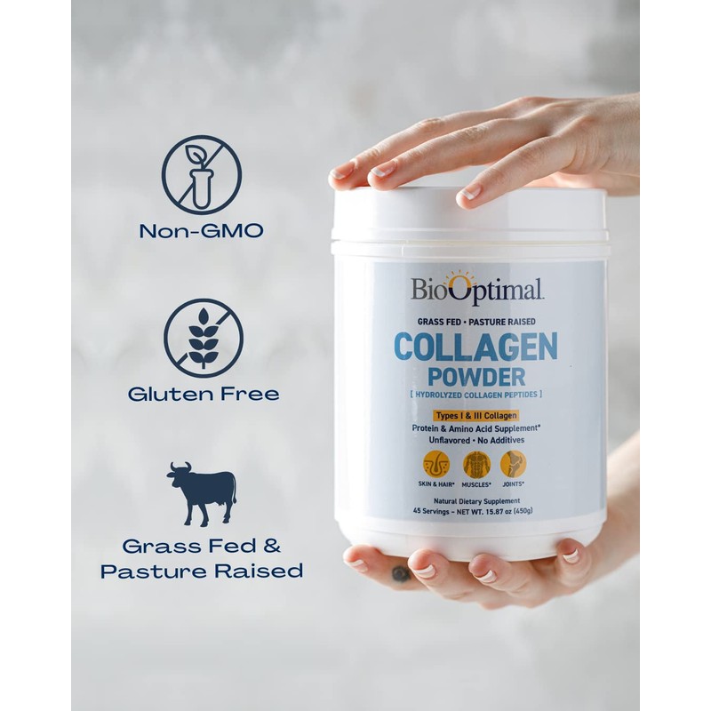 BioOptimal Collagen Peptides Powder - Grass-Fed, Pasture-Raised Hydrolyzed Protein Supplement