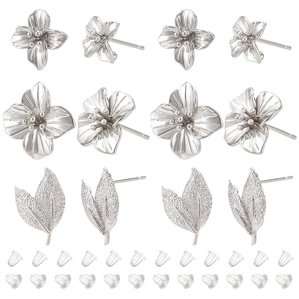 BENECREAT 12 Pieces 3 Styles Brass Rivets, Platinum Flower and