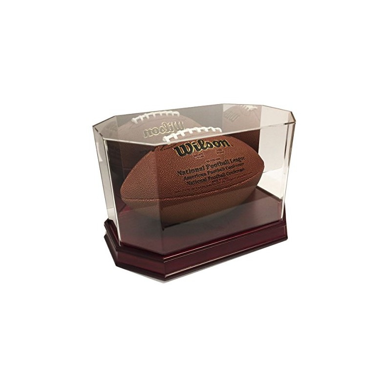 Executive Octagon Wood Base Football Display Case - Cherry